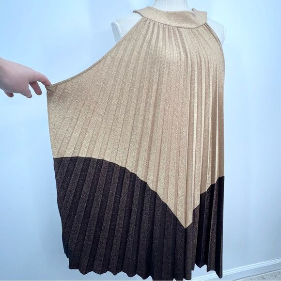 NWT Free People Pleated Love Mini Dress Gold Brown Shimmer Medium - Picture 3 of 10